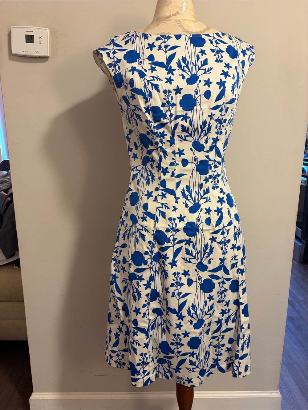 Boden White Dress with Blue Floral Print